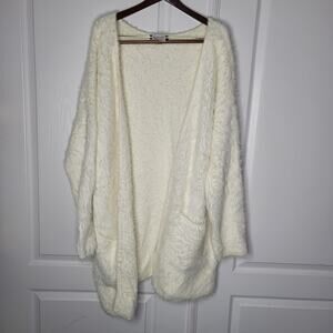 Sanctuary 2X Fuzzy White sweater cardigan pockets NEW